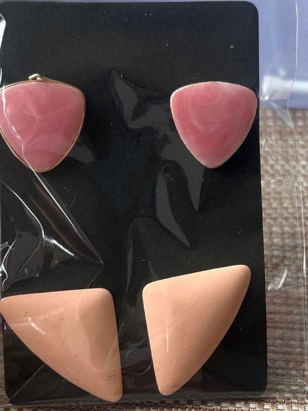 Pink and Tan Geometric Clip-On Earrings 2pc Costume Jewelry
